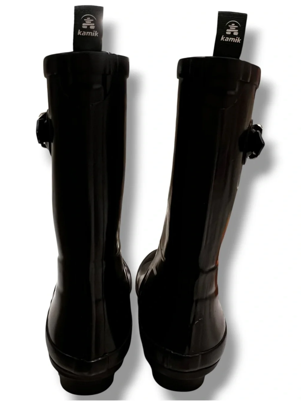 Kamik Black Shiny Rubber Rain Snow Muck Pull-On Boots Youth Girls Sz 3 EUC D-8